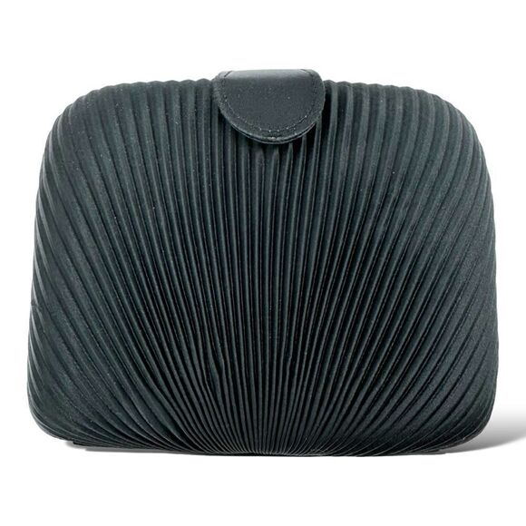 VINTAGE Hard Case Black Satin Micro Pleated Convertible Evening Bag - Picture 1 of 12